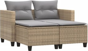 vidaXL Canapea de grădină cu 2 locuri și taburet, bej, poliratan