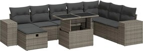 vidaXL Set canapele de grădină, 9 piese, cu perne, gri, poliratan