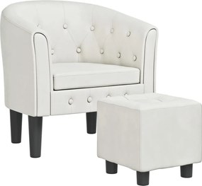 vidaXL Fotoliu tip cuvă cu taburet, alb, piele ecologică