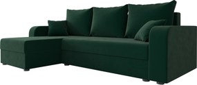 Set de coltar extensibil reversibil in forma de L VALERIO 238x140 cm, verde inchis + 2 perne GRATIS