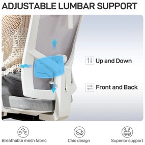 HOMCOM Scaun de Birou Ergonomic și Respirabil cu Suport Lombar Dinamic 4D, 64.5x62.5x112-122 cm, Multicolor | Aosom Romania