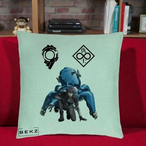Perna Personalizata Ghost in the Shell Motoko si Tachikoma, 40x40 cm, Verde Menta, Husa Detasabila, Perna Inclusa, BEKZ®