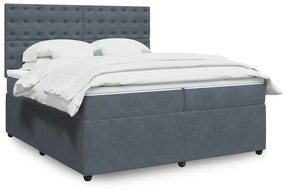 3292443 vidaXL Pat box spring cu saltea, gri închis, 200x200 cm, catifea