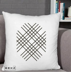 Perna Decorativa Geometric Grid, 40x40 cm, Alb Pufos, Husa Detasabila, Perna Inclusa, BEKZ®