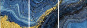 Tablou - Abstracție albastru-aurie (cu ceas) (90x30 cm)