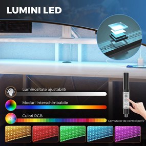 HOMCOM Birou pentru Computer Reversibil cu Rafturi, 120x50 cm, cu Prize și Lumini LED, Alb cu Efect de Lemn | Aosom Romania