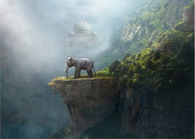 Tablou pe sticlă - Elefant în vârful Taj Mahalului (70x50 cm)