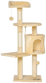 Ansamblu pentru pisici pe 4 niveluri cu bila suspendata, coarda suspendata, bila cu arc, 40x40x114cm, bej PawHut | Aosom RO