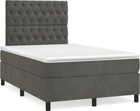 vidaXL Pat box spring cu saltea, gri închis, 120x200 cm, catifea