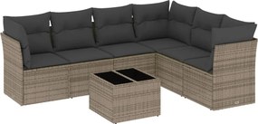 vidaXL Set canapele de grădină, 7 piese, cu perne, gri, poliratan