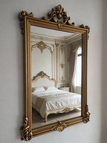 Oglindă decorativă de perete, ramă aurie antichizată, 60x90 cm