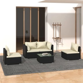 3102175 vidaXL Set mobilier de grădină cu perne, 5 piese, negru, poliratan