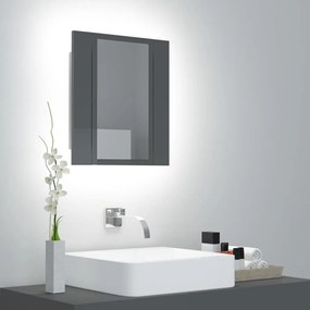 804955 vidaXL Dulap de baie cu oglindă & LED, gri extralucios, 40x12x45 cm