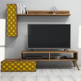 Comoda TV Planet - Walnut, Yellow