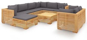 3100882 vidaXL Set mobilier grădină cu perne, 10 piese, lemn masiv de tec
