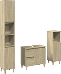 vidaXL Set mobilier de baie, 3 piese, stejar sonoma, lemn prelucrat