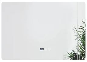 Oglindă LED Dreptunghiulară (90x65 cm), 3 Moduri Iluminare (Lumină Rece, Naturală, Caldă), Intensitate Reglabilă, Funcție Dezaburire, Ceas (Timer) și Termometru, Control Tactil (Touch)