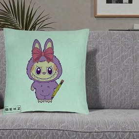 Perna Personalizata Labubu Mov cu Funda Rosie si Creion, 40x40 cm, Verde Menta, Husa Detasabila, Perna Inclusa, BEKZ®