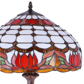 Lampa de masa Tiffany Red Lotus h 62 cm, abajur 40 cm