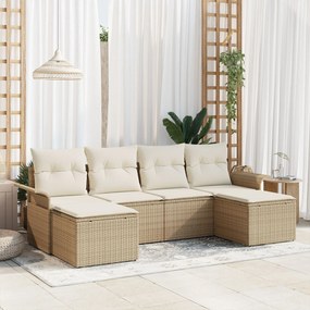 vidaXL Set de canapele pentru grădină cu pernă 6 pcs Bej Rattan poli