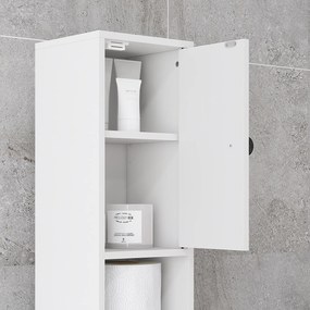 kleankin Cabinet de baie, 4 rafturi, sertar, plăci aglomerate, design subțire, Alb | Aosom Romania