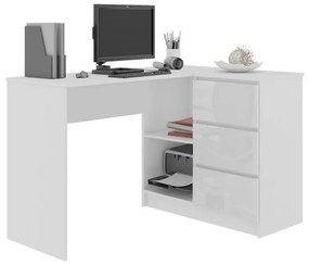 Expedo Birou KORDA B16 3SZ, 124,5x77x50, alb/alb luciu, dreapta
