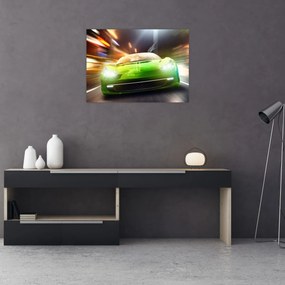 Tablou pe sticlă - Mașină de curse verde (70x50 cm)