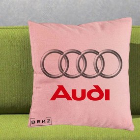 Perna Personalizata cu emblema Audi, 40x40 cm, Roz, Husa Detasabila, Perna Inclusa, BEKZ®