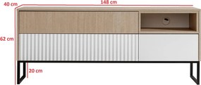 Comodă TV Bliwon 148 cm cu sertare - herringbone scandi/alb mat