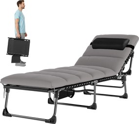 Outsunny Șezlong pliabil portabil pentru grădină cu spătar reglabil în 5 poziții, saltea căptușită, perniță pentru cap | Aosom Romania