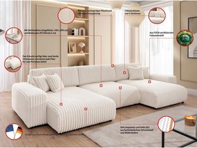 Colțar crem extensibil/cu spațiu de depozitare cu tapițerie din catifea reiată (în formă de "U") Sarina – Ropez