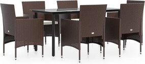 vidaXL Set de servit masa pentru grădină, 7 piese, maro și negru