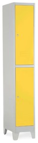 Dulap metalic - 2 cutii, 38 x 45 x 195 cm, picioare fixe, încuietoare cilindrică, galben - ral 1023