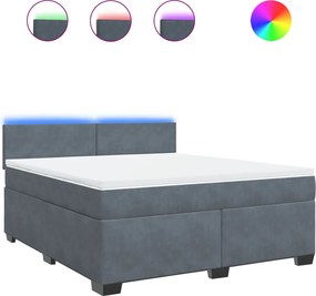 vidaXL Pat box spring cu saltea, gri închis, 180x200 cm, catifea