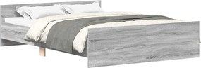vidaXL Cadru de pat cu tăblie la cap/picioare, gri sonoma, 135x190 cm