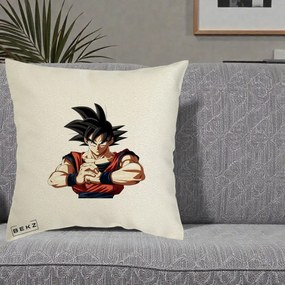 Perna Personalizata Dragon Ball Goku Portret Serios, 40x40 cm, Ecru, Husa Detasabila, Perna Inclusa, BEKZ®