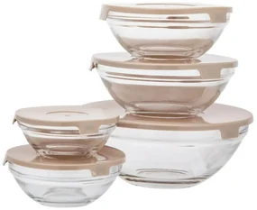Altom Set de boluri de sticlă cu capac 5 buc, mixde culori
