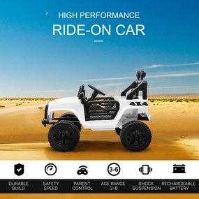 HOMCOM Masina Electrica pentru Copii Jeep Off-Road cu Telecomanda, 2 Viteze 3-5km/h, 100x65x72 cm, Alb