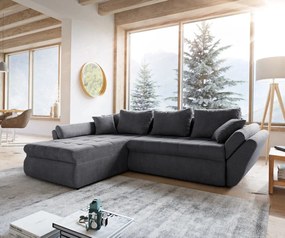 Colțar extensibil dumonde cu ladă de depozitare si sezut confortabil din spuma high-density, Loana Enjoy Grafit 270x185 cm