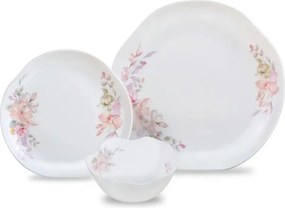 Set de masă Kinghoff KH 2035, 18 piese, pentru 6 persoane, sticlă opală, motiv floral, alb