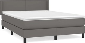 vidaXL Pat box spring cu saltea, gri, 140x200 cm, piele ecologică