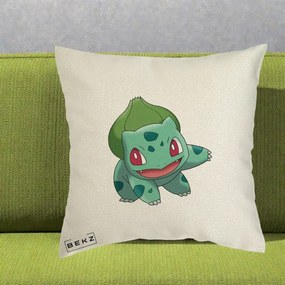 Perna Personalizata Bulbasaur Pokemon, 40x40 cm, Ecru, Husa Detasabila, Perna Inclusa, BEKZ®