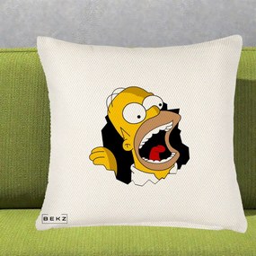 Perna Personalizata Homer Simpson Surpriza, 40x40 cm, Crem Reliefat, Husa Detasabila, Perna Inclusa, BEKZ®