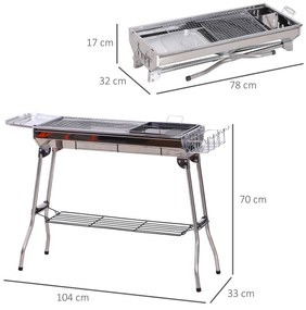 Outsunny Barbecue pe Carbune Pliabil Portabil in Otel 104x33x70cm