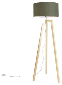 Lampă de podea cu trepied din lemn cu abajur 50 cm verde - Puros
