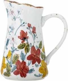 Carafa din ceramică artizanală albă cu motive florale roșii și galbene pictate manual și margine aurie, 13×22,5 cm, "Savina"