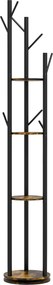 HOMCOM Suport Haine, Rotativ, cu 4 Rafturi și 8 Cârlige, stander haine pentru Hol, Dormitor, Living, 30x30x175 cm, Maro Rustic | Aosom Romania