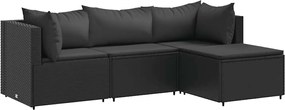vidaXL Set mobilier relaxare grădină 4 piese cu perne poliratan negru