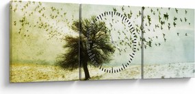 Tablou - cu multe păsări pictate (cu ceas) (90x30 cm)