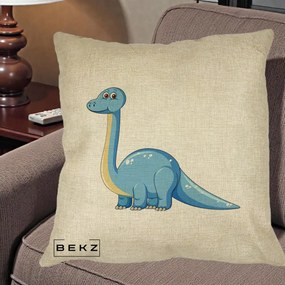 Perna Personalizata Brontosaur Albastru, 40x40 cm, Crem, Husa Detasabila, Perna Inclusa, BEKZ®